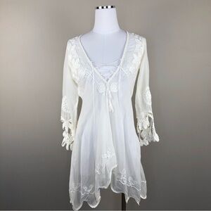 Emamo made in Italy ivory sheer cotton embroidered sexy swimsuit cover 4